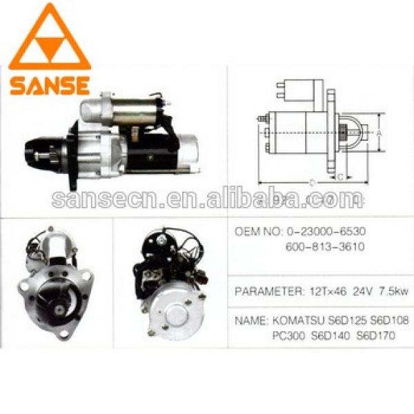 PC300 S6D140 S6D170 0-23000-6530 600-813-3610 excavator engine starter motor starting alternator #1 image